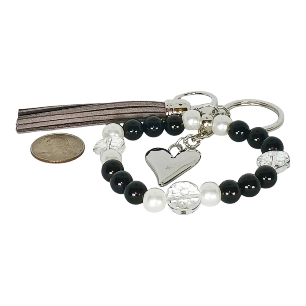Beaded Bag Charm Black Jade Pearl Silver White Gold Heart Office Siren Corpcore - Picture 7 of 11